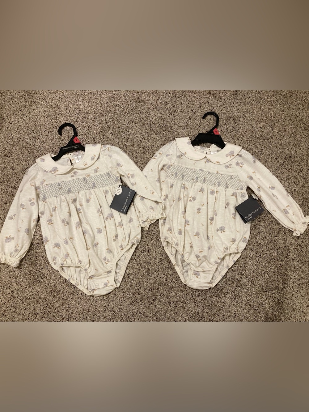 Twin Girl Matching Smocked Floral Bubbles